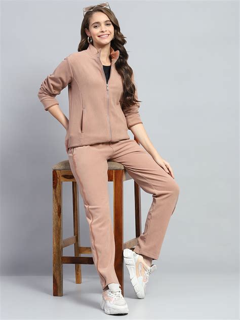 Buy Women Tan Solid Mock Neck Full Sleeve Winter Tracksuit Online in ...