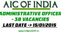 AIC of India Recruitment 2015 Apply Online (AO 38 Vacancies)
