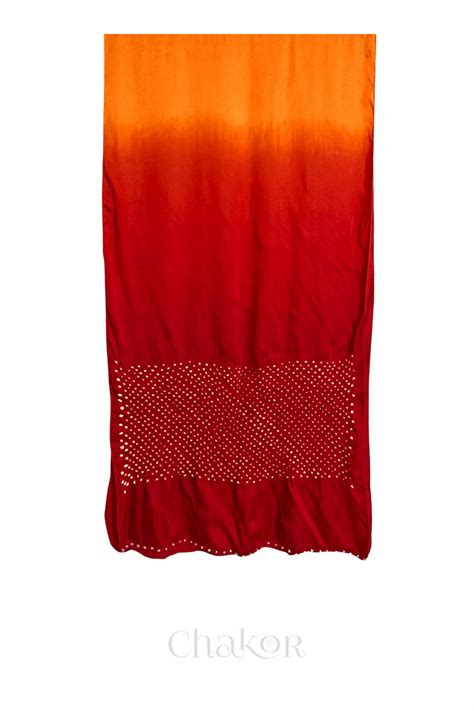 Shop Chakor's Handcrafted Orange Red Ombre Bandhani Modal Stole For ...