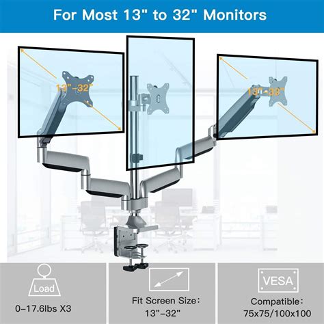 Buy HUANUO Triple Monitor Stand - Height Adjustable Gas Spring 3 ...