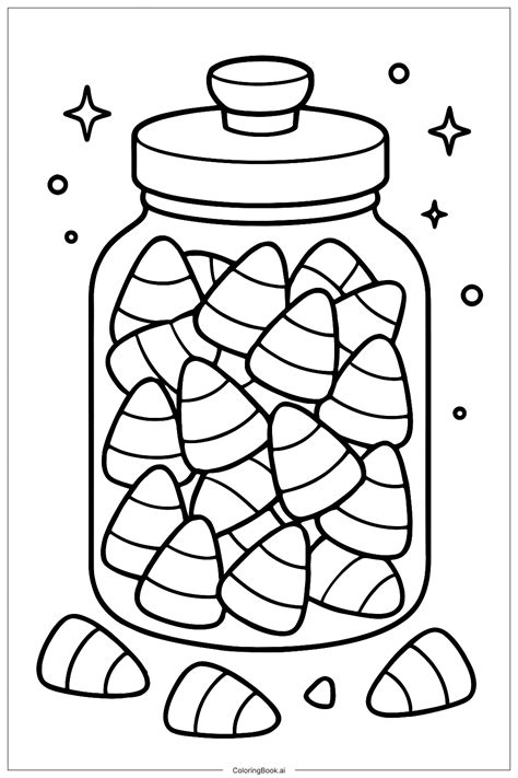 A Jar Full Of Candy Corn Coloring Page (Free PDF&PNG Printable)