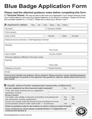 UK Blue Badge App Form - Fill Online, Printable, Fillable, Blank ...