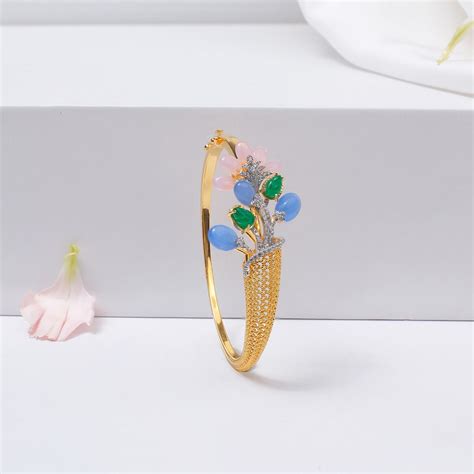 Elegant Silver Kada with Tree Design and Moissanite Stones – Padmam