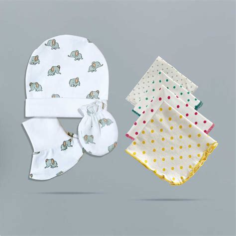 Baby Essentials Combo - Cap Booties Mittens & Baby Washcloths/Napkins ...