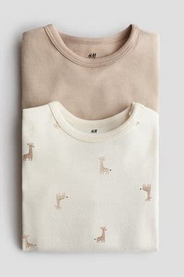 2-pack long-sleeved bodysuits - Beige/Giraffes - Kids | H&M IN