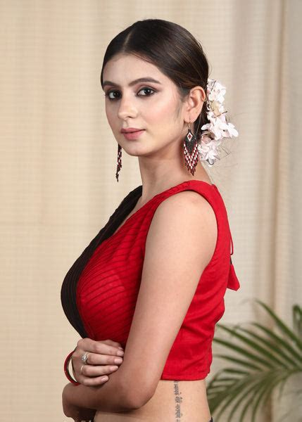 Elegant Half & Half Slub Cotton Sleeveless Blouse with Pin Tuck All Ov ...