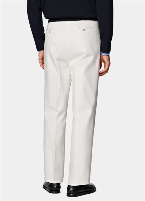 Off-White Wide Leg Straight Pants in Pure Cotton | SUITSUPPLY