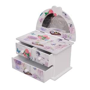 CherryBox Big White Flower Print 2 Layer 3 Drawer Jewelry Box for Women ...