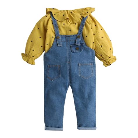 Hopscotch Girls Polka Dot Print T-shirtDungaree Set In Yellow Color for ...