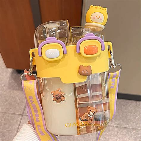 Tiaastap Cute Water Bottle With Straw Kawaii Kids Water Bottle ...