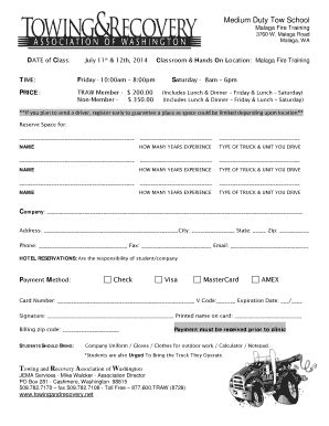 WA TRAW Medium Duty Tow School Malaga Fire Training 2014-2026 - Fill ...