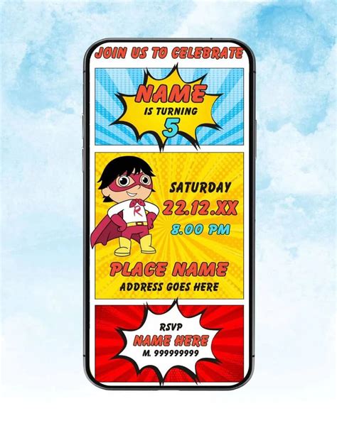 Ryan’s World Birthday Invitation Card | Fun Comic Style Kids E-Invite ...