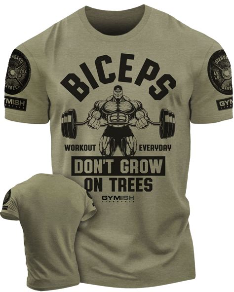 Gymish BICEPS Don't Grow On Trees Workout T-Shirt, Funny Gym Shirts ...