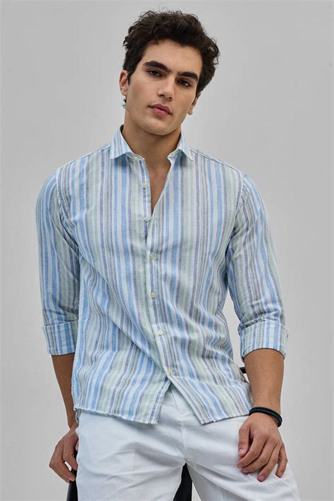 Buy Men's Light Green Stripes Slim Fit Shirt Online | Snitch – SNITCH