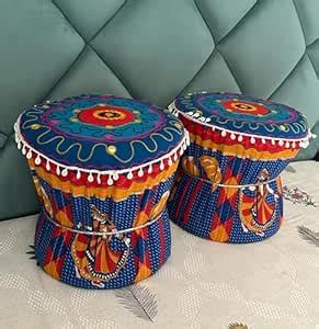POSHMANDALA Embroidery Work Bamboo Mudda Cover Muddy Stool Ottaman ...