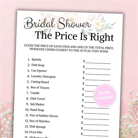 Bridal Shower the Price is Right Game | Printable Guess the Price Game ...
