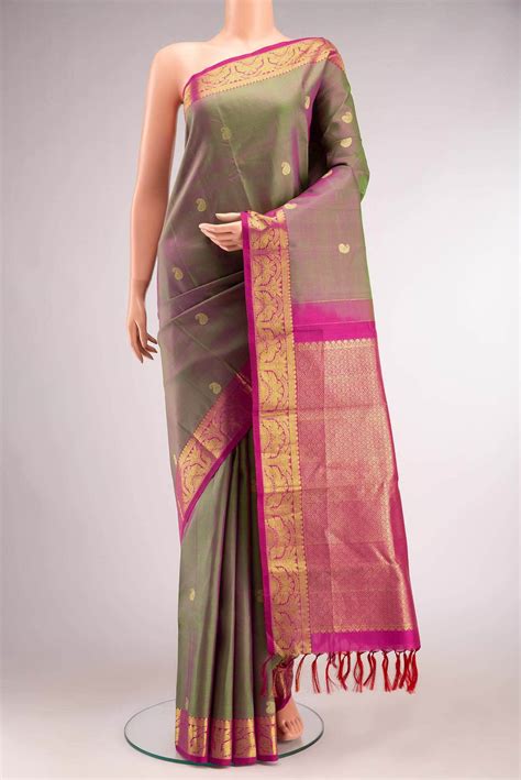 Pure Silk Pure Zari Pink with Yellow Dual Tone Kanchipuram Saree ...