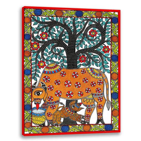 Cub and Cow, Madhubani Art, Mithila Painting, Indian Traditional Art ...
