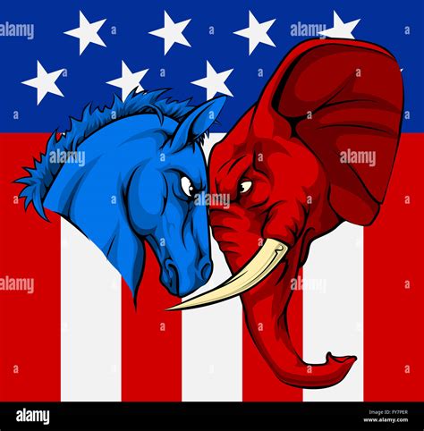 An American political concept of the party symbols of the democratic and republican parties, a ...