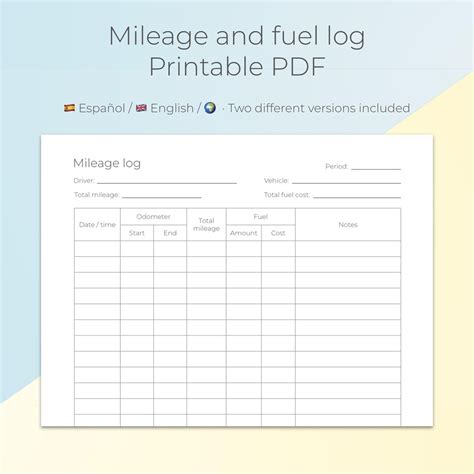 Mileage and Fuel Log · Printable PDF · English and Spanish - Etsy