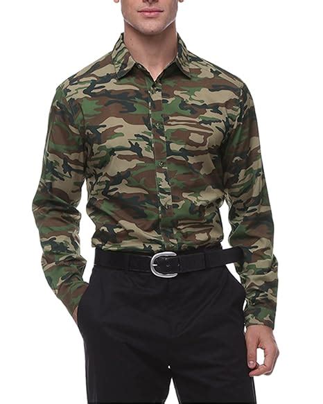 Buy HEMIKS Men's Camouflage Long Sleeve Button Down Camo Dress Shirts ...