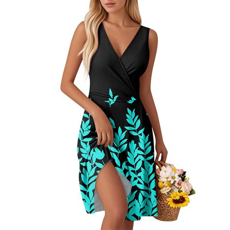 WULMLEO Summer Wrap Dresses for Women 2025 V Neck Knee Length ...