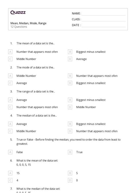50+ Mean, Median, and Mode worksheets for 4th Class on Quizizz | Free ...