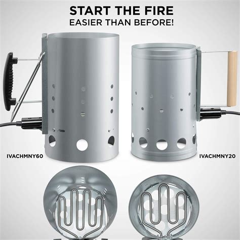 Ivation Electric Charcoal Starter, Small Chimney Starter with Steel Ca ...