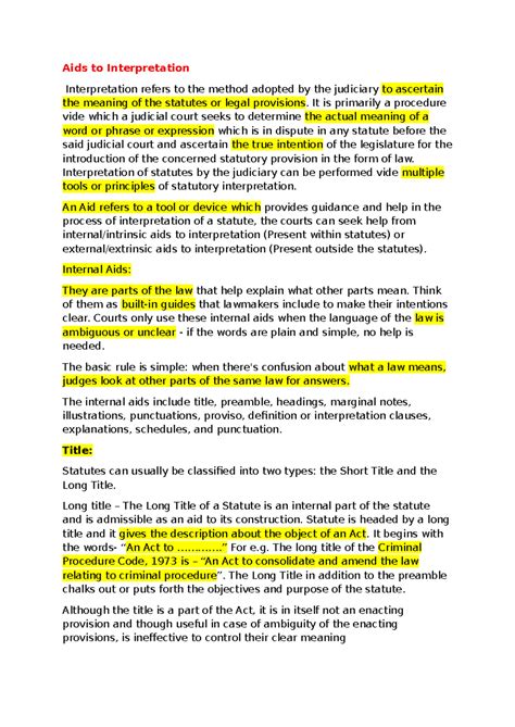 Aids to Interpretation: Understanding Statutory Construction (LAW 101 ...