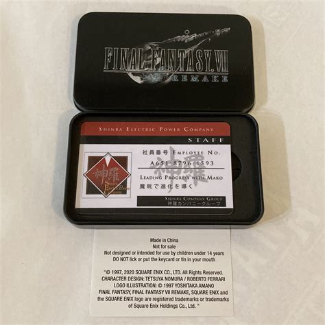 Final Fantasy VII Remake Shinra Electric Power Company ID Card With Tin ...