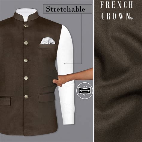 Walnut Brown plain-Solid Premium Coton Wedding Nehru Jaclets For Men.