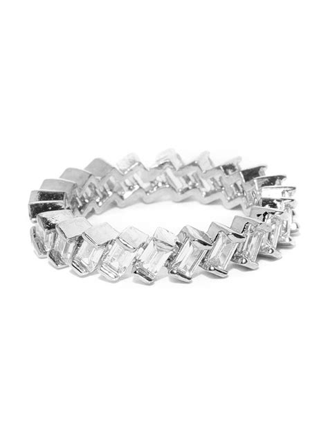 Silver Plated American Diamond Studded Zig Zag Shaped Finger Ring ...