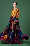 Buy Multi Color Crepe Mandarin Collar Printed Tiered Dress For Women by ...
