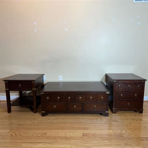 LOT 3L: Raymour & Flanigan Vintage Trunk Style Coffee Table + 2 End ...