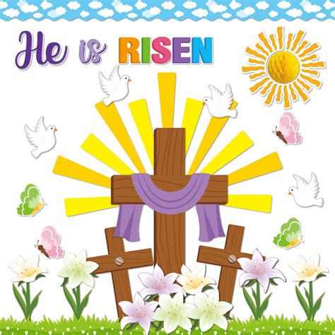 Amazon.com: BeYumi 95Pcs Easter He is Risen Cross Bulletin Board Set ...
