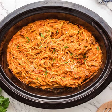 Creamy Crock Pot Spaghetti ⋆ Real Housemoms