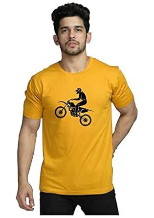 Buy Men's Round Neck Half Sleeves Regular Fit Cotton Tshirt Yellow L at ...