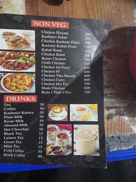 Menu at Snow city restaurant, Pahalgam