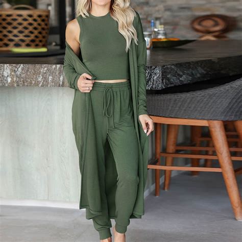 GERsome 3 Piece Pajamas Sets for Women Casual Lounge Sets Open Front ...