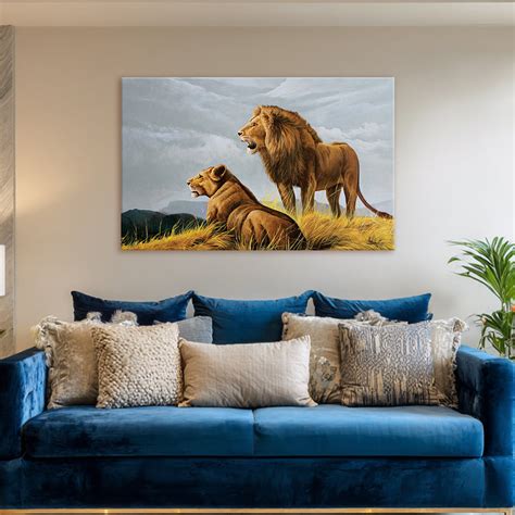Majestic Lion and Lioness Wall Painting for Living Room, Bedroom, Offi ...