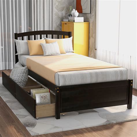 Buy Platform Bed with Storage Drawers, Kids Twin Size Bed Frame No Box ...