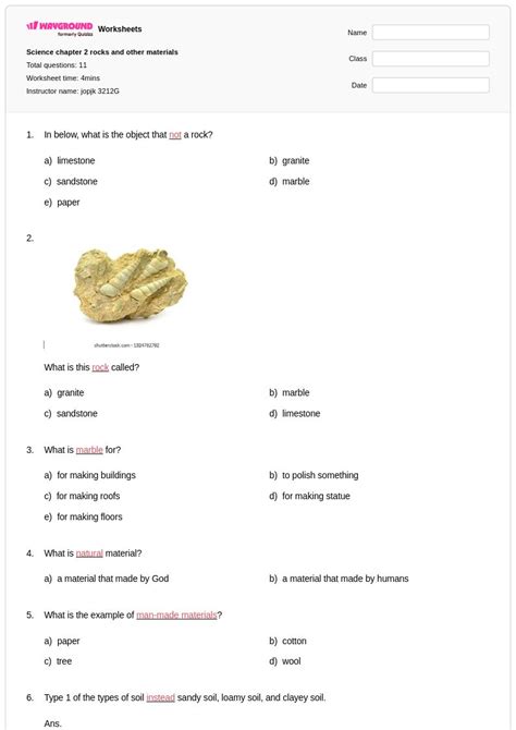 50+ Types of Rocks worksheets for Class 1 on Wayground | Free & Printable