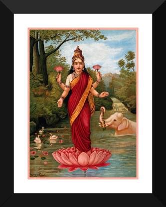 Goddess Lakshmi - Oleograph Print - Raja Ravi Varma - Indian Painting ...