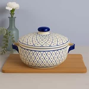 Buy StyleMyWay Hand-Painted Ceramic Serving Donga with Lid and Handle ...