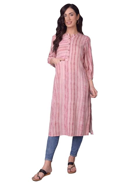 Buy Shree Women Pink Stripe Print Kurta(10280_Onion Pink_S) at Amazon.in