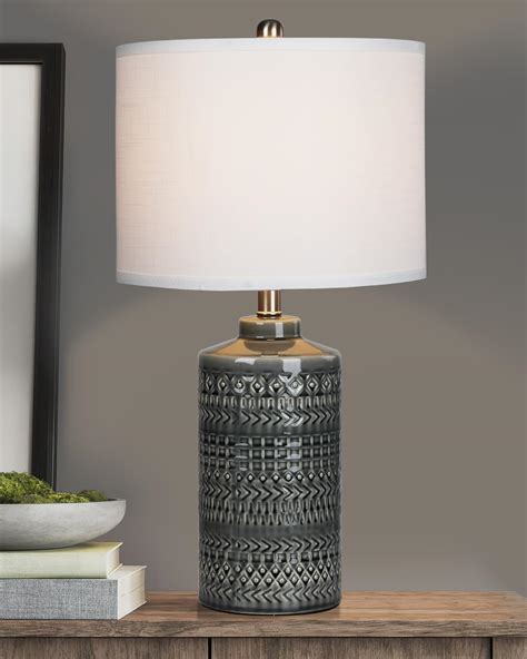 Modern Ceramic Table Lamp, 24.5" Living Room Lamps 3-Way Dimmable Gray ...