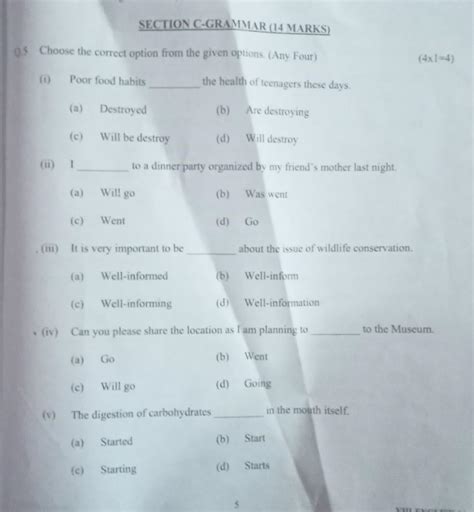it e SECTION C-GRAMMAR (14 MARKS) 05 Choose the correct option from the ...