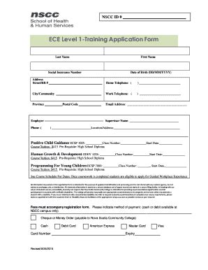 Fillable Online NSCC ID # ECE Level 1-Training Application Form Last ...