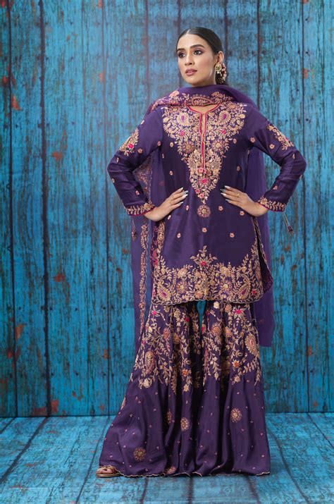 Purple Kairi Buta Jaal Sharara Set – Label Niti Bothra