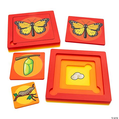 7 1/2" x 7 1/2" Butterfly Life Cycle Educational Wood Stacking Puzzle ...